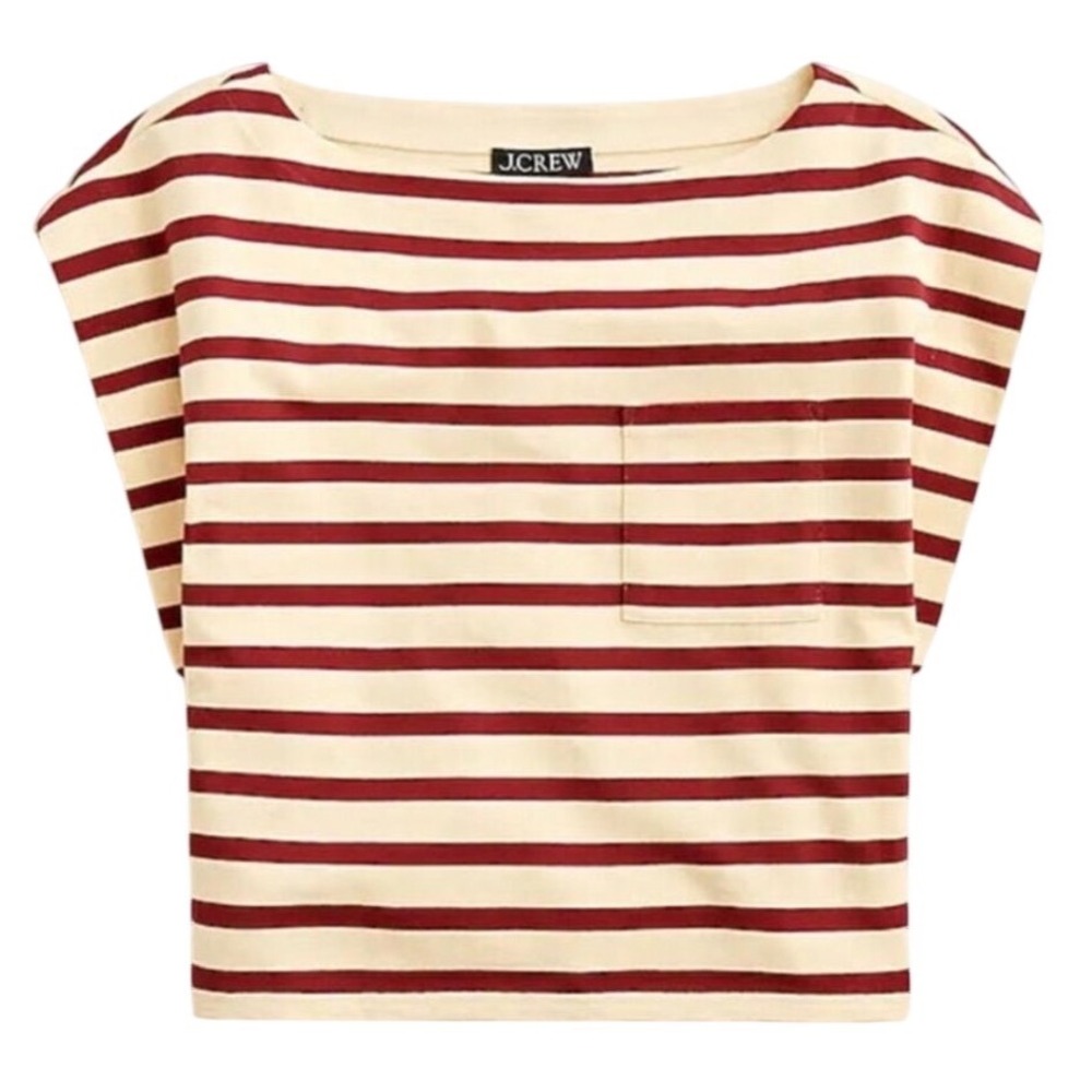J. Crew Boatneck Cropped Muscle T-shirt Stripe Mariner Red Small
